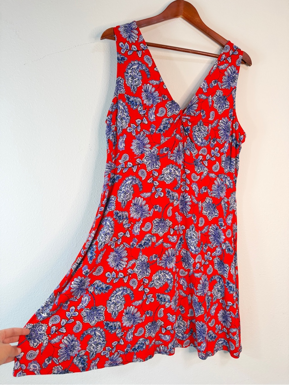 Harper 241 Red Boho Blue Paisley‎ Floral Mini Dress Womens XL Summer Fairy Chic